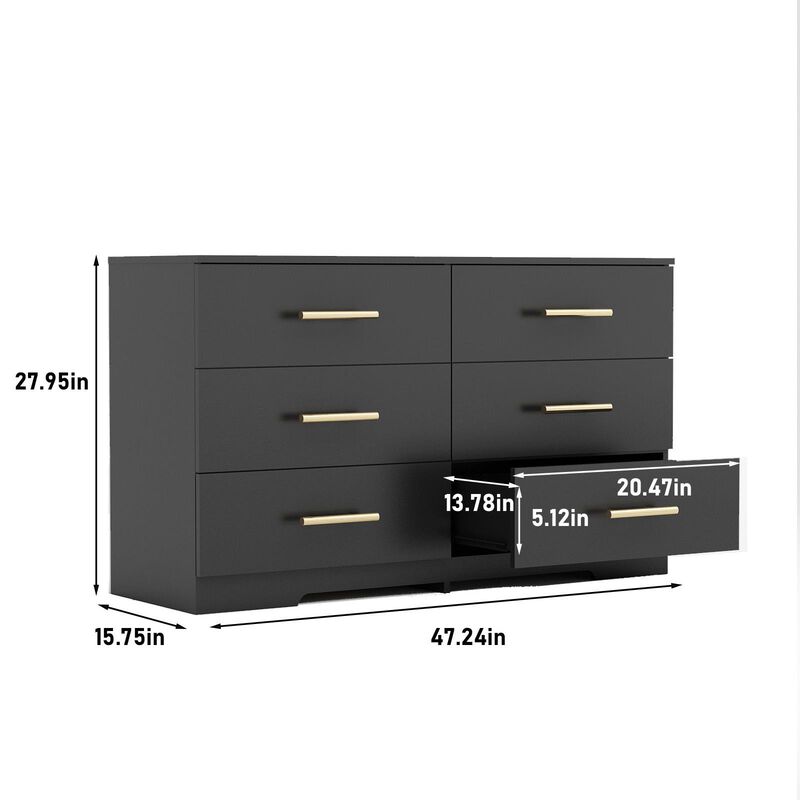 6-Drawer Dresser Table with Handles for Bedroom or Living Room