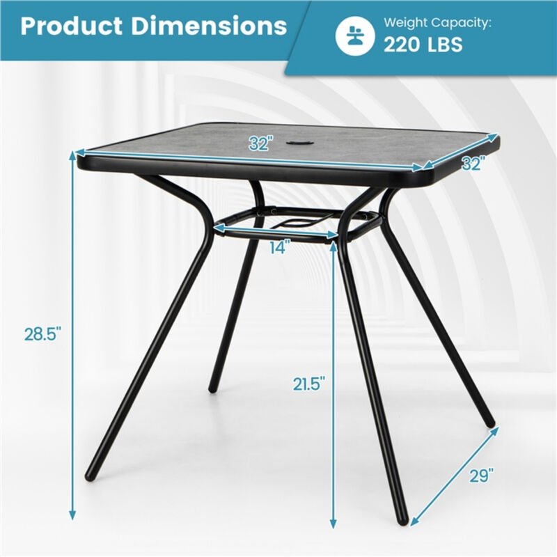 32" x 32" Heavy-Duty Outdoor Dining Table with Umbrella Hole for 4 Persons-Grey