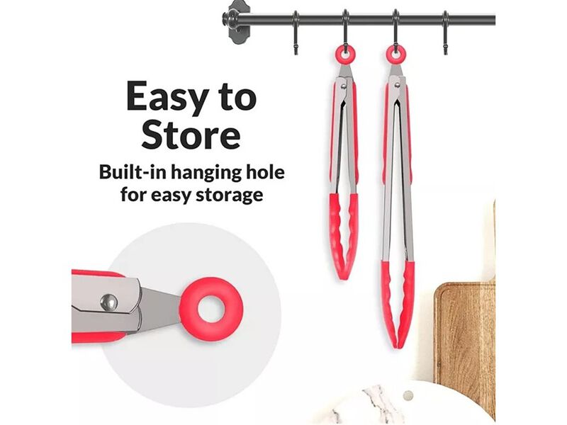 Zulay Kitchen Stainless Steel Kitchen Tongs with Silicone Tips - Set of 2