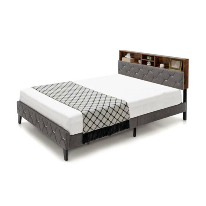 Hivvago Full Size Velvet Upholstered Open/Close Storage Headboard Platform Bed