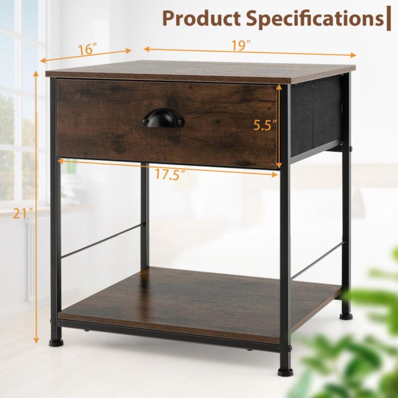 Hivvago Brown 2-Tier Nightstand with Open Shelving for Living Room and Bedroom - Set of 2