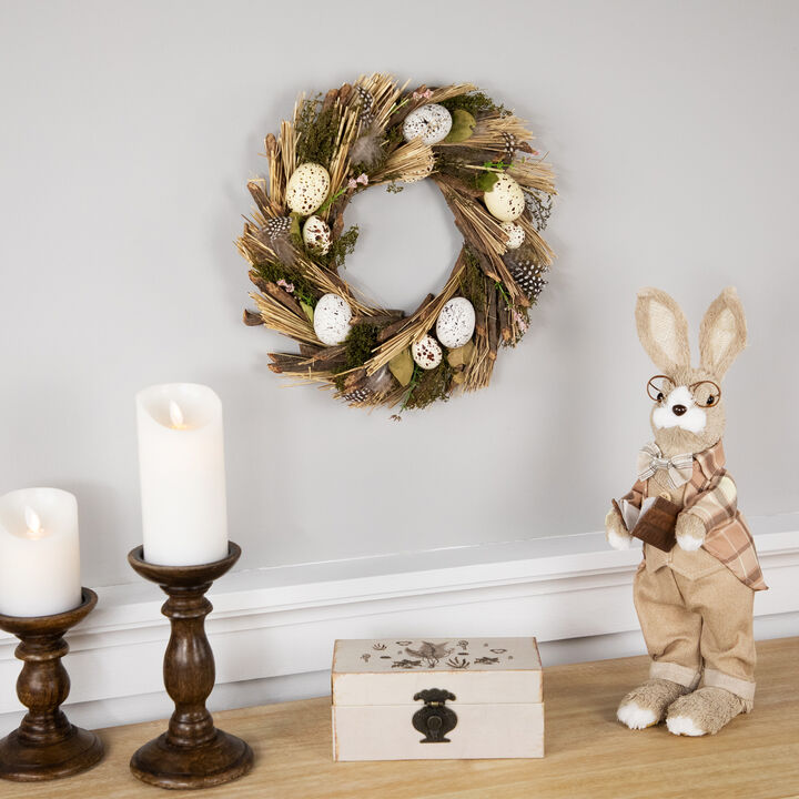 Speckled Eggs and Feathers Artificial Easter Wreath - 14"