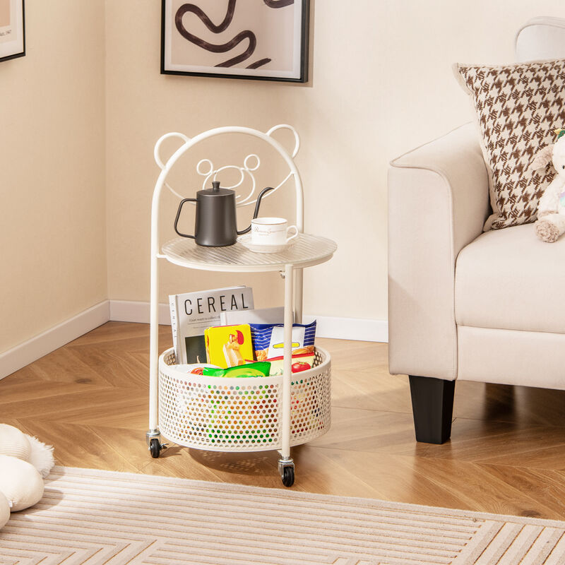 Modern Sofa Side Table on Lockable Wheels for Living Room Bedroom Study