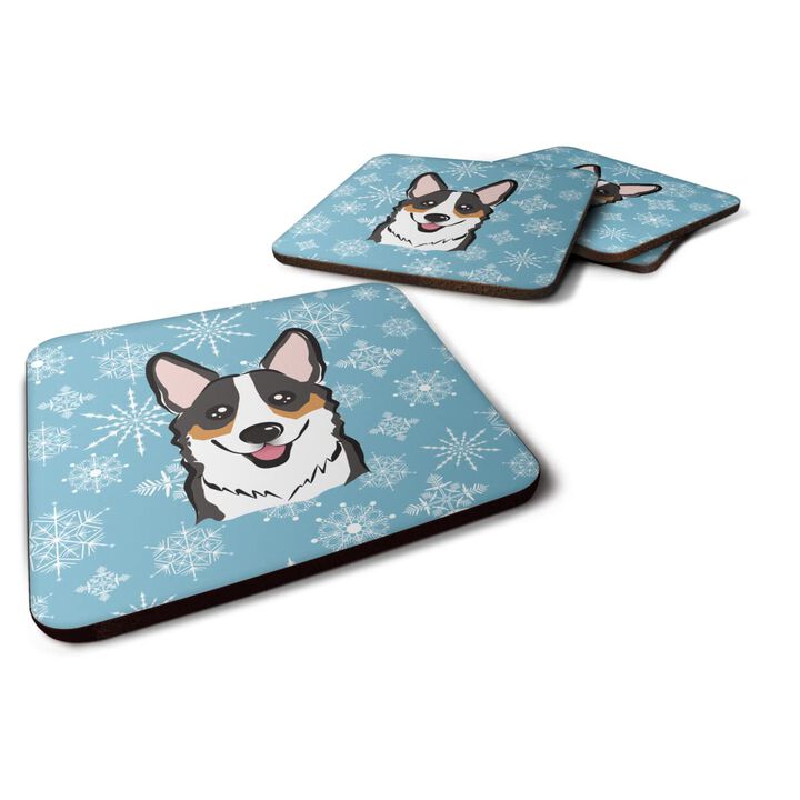 Caroline's Treasures BB1689FC Snowflake Tricolor Corgi Foam Coasters (Set of 4), 3.5, Multicolor