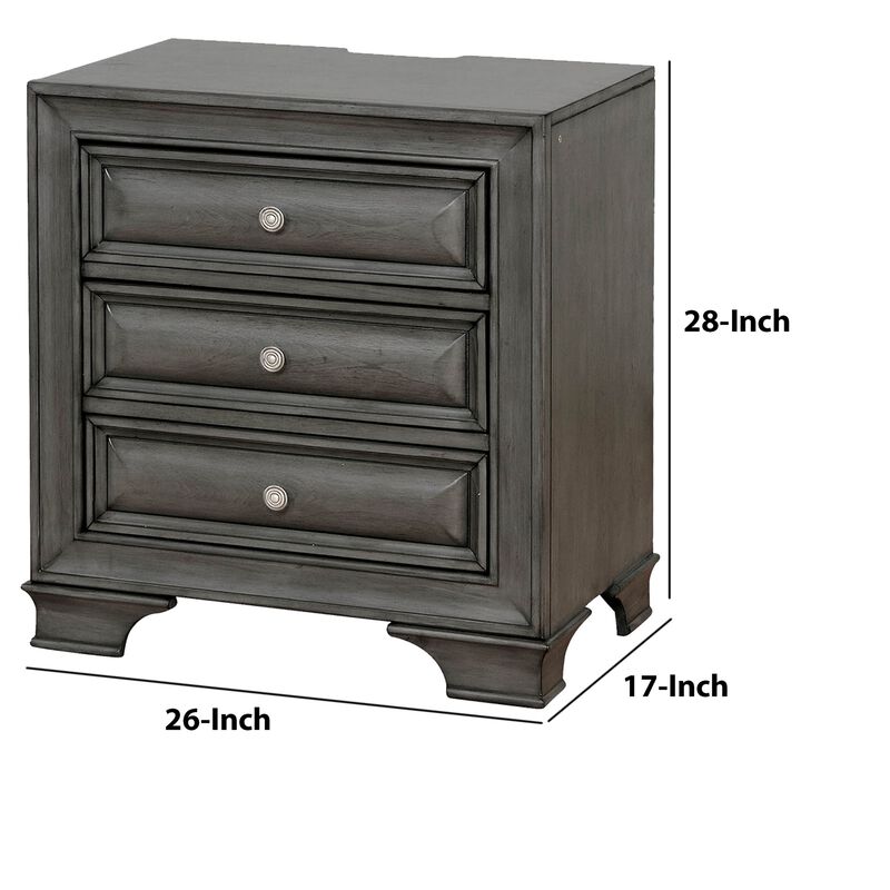 Transitional Wood Nightstand With Night Light, Gray-Benzara