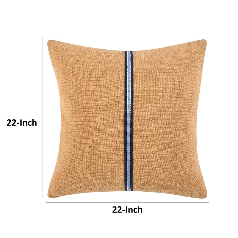 Throw Pillow, Woven Racing Stripe Design, 22 Inch Brown Cotton Linen - Benzara