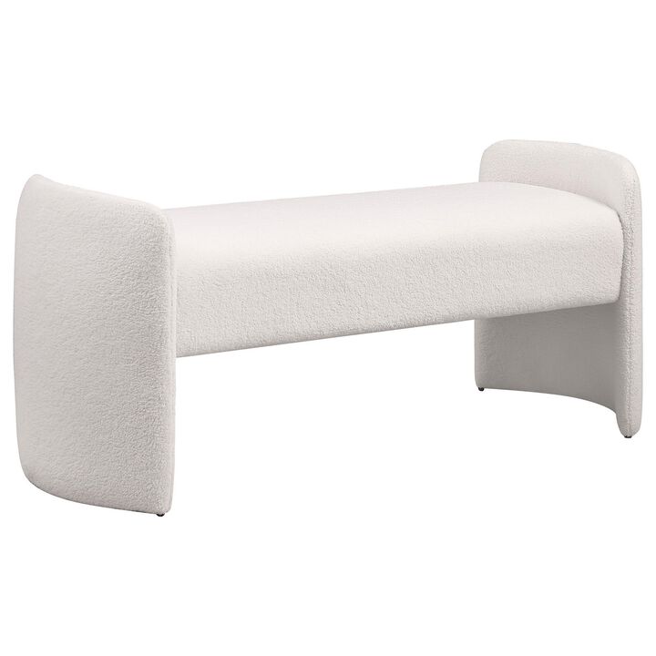 Perie Accent Bench, Modern Ivory Boucle, Soft Foam Cushions, 55 Inch - Benzara