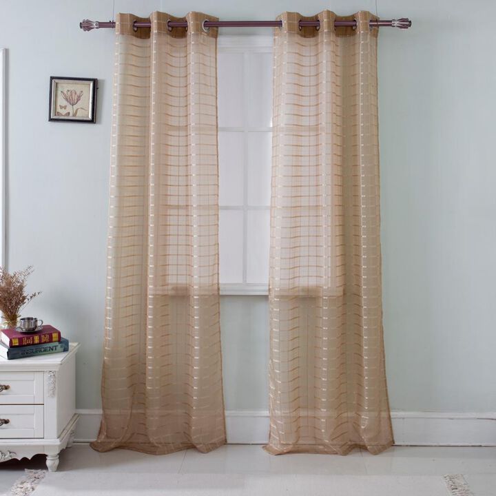 Olivia Gray Wanda Box Voile Grommet Panel - Machine Washable Polyester Curtain Panels with 8 Shiny Silver Grommets