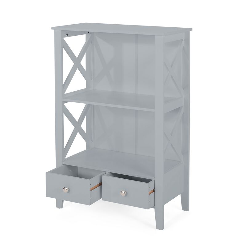 Veny Bathroom Linen Storage Rack, 24 x 36, 2 Shelves, 2 Drawers, Gray - Benzara
