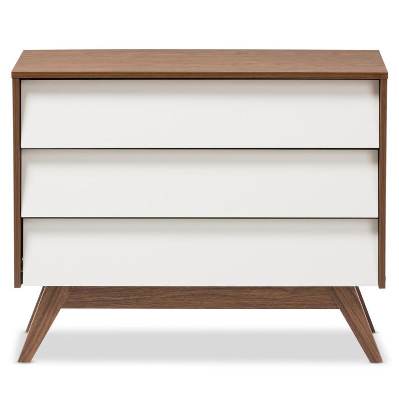 Baxton Studio Hildon Mid-Century Modern White and Walnut Wood 3-Drawer Storage Chest