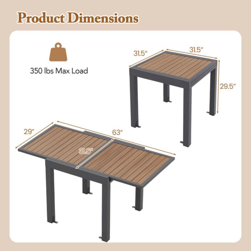 Hivvago 31.5-63 Inches Extendable Patio Table for 4-6 People