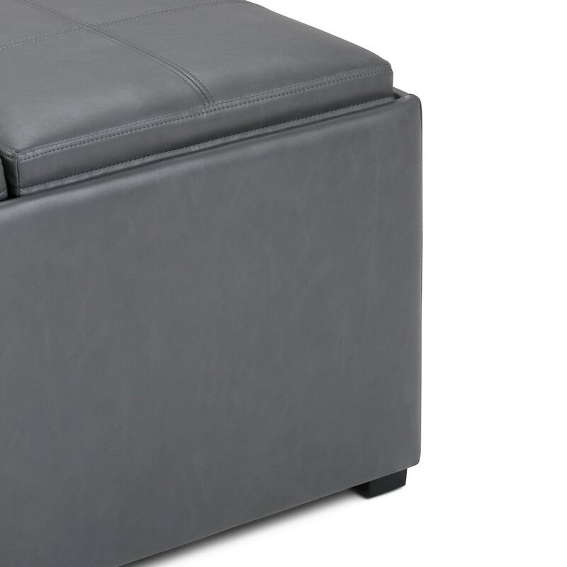 Simpli Home Avalon Square Coffee Table Storage Ottoman In Stone Grey Vegan Faux Leather