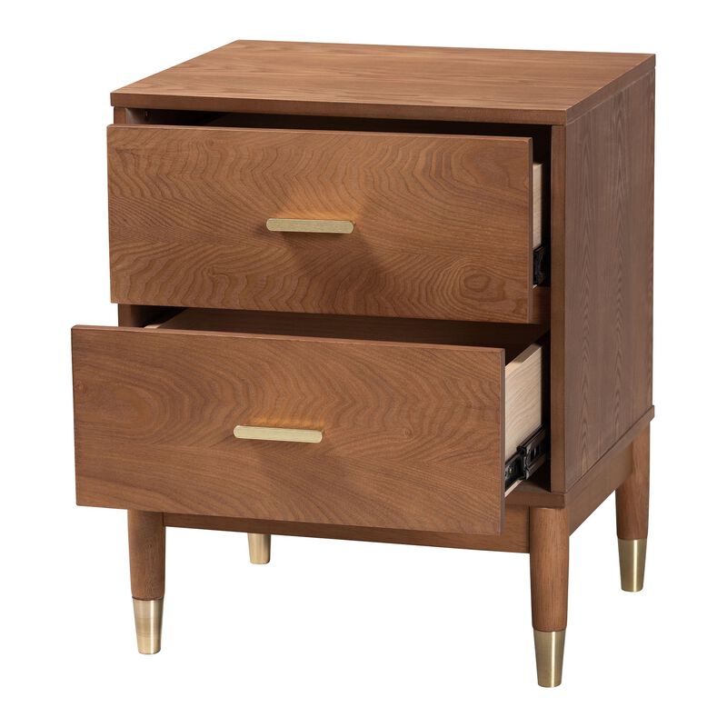 Baxton Studio Mandolin Mid Century Ash Walnut Wood 2 Drawer Nightstand