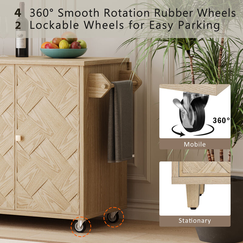 Merax Coastal Kitchen Island on Wheels with Internal Storage Rack
