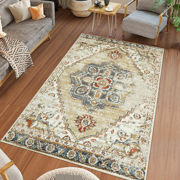 Allure Marmet Gold Medallion Area Rug 5'1"x7'6"