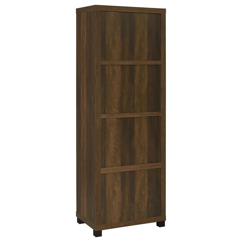 Sac 71 Inch Media Pier Tower with 3 Shelves and Cabinet, Dark Pine Wood - Benzara