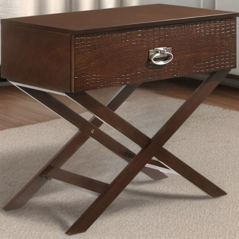 Hivvago Cappuccino Brown Wood 1-Drawer End Table Nightstand with X Legs