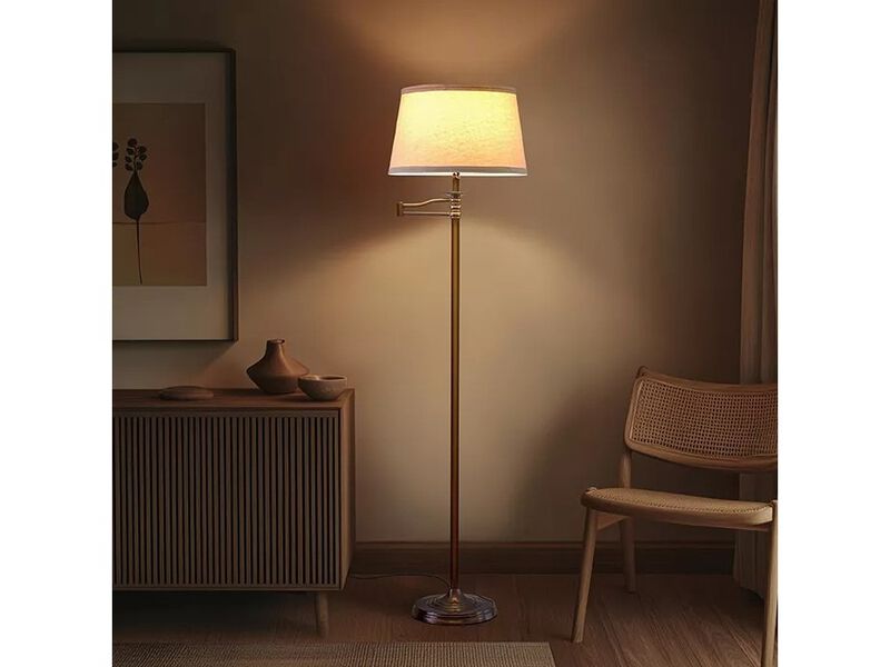 Brightech Caden 62" LED Modern Floor Lamp with Swing Arm & Drum Shade