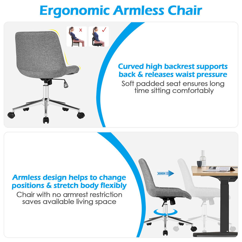 Costway Mid Back Armless Office Chair Adjustable Swivel Fabric Task Desk Chair