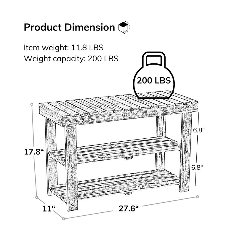 Acacia Wood Shoe Rack Bench Strong Weight Bearing Upto 200 LBS Best Ideas For Entryway Frontdoor Bathroom, Natural Color