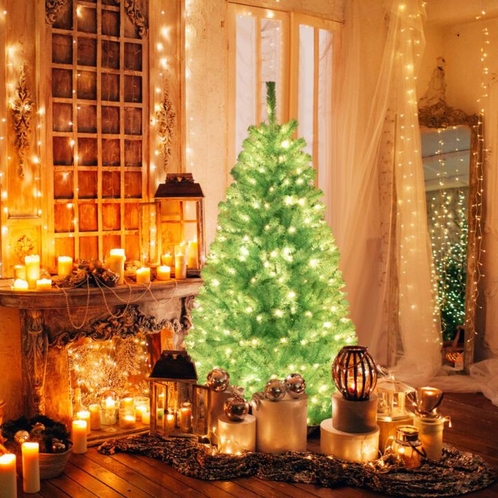 Hivvago 6 FT Blue Artificial Christmas Tree with 280 Warm White LED Lights and Foldable Metal Stand
