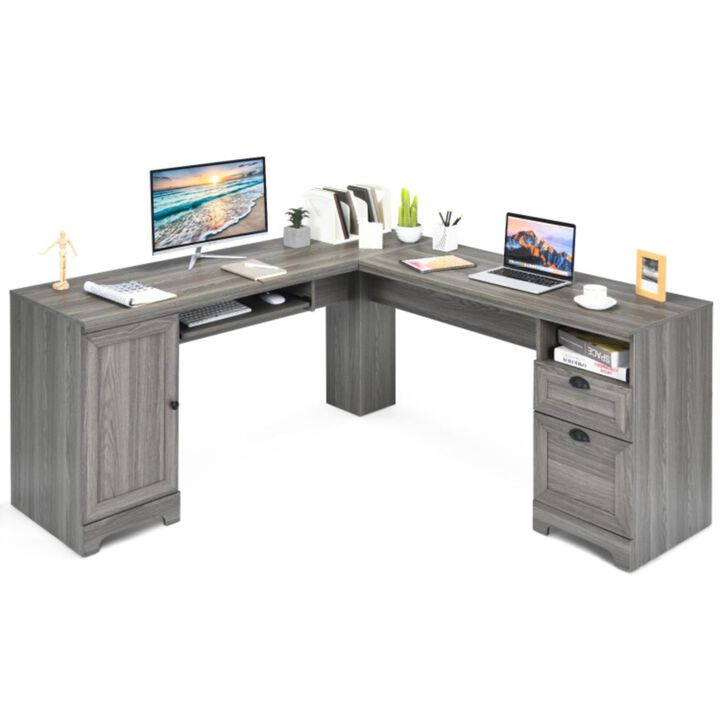 Hivvago 66 Inch L-Shaped Writing Study Workstation Computer Desk with Drawers