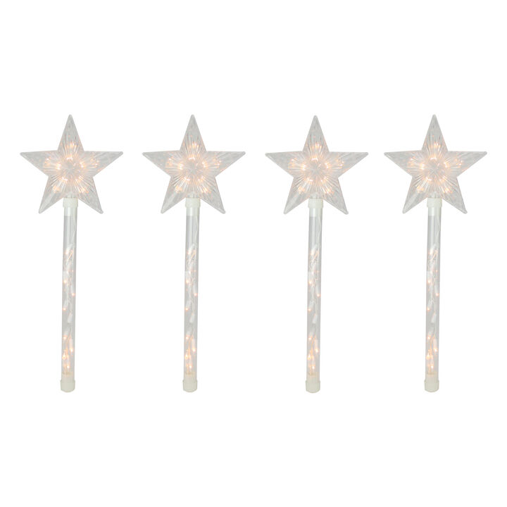 4ct Lighted Star Christmas Pathway Marker with Lawn Stakes White Wire - Clear Lights