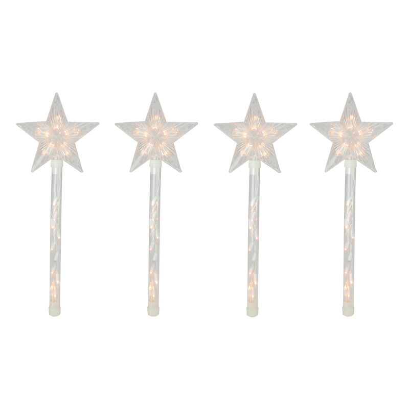 4ct Lighted Star Christmas Pathway Marker with Lawn Stakes White Wire - Clear Lights