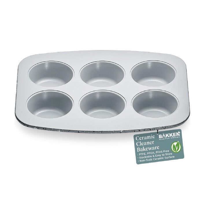 BAKKENMASTER Bake with Elegance: 6-Cup Cake/Muffin Pan Set - Blue, Teal, Marble, Golden, Cream - Aluminized Steel with Ceramic Non-Stick Coating, PFOA & PFAS Free - Non-Toxic, Heavy-Duty Bakeware