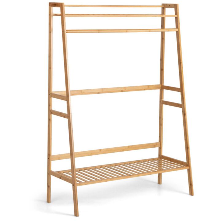 Hivvago Bamboo Clothing Rack with Storage Shelves