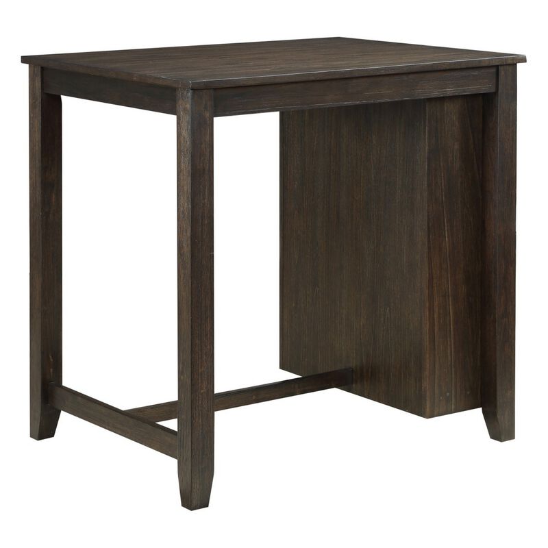 Wooden 3 Piece Counter Set with USB Plugin and Panel Back Chair, Brown - Benzara