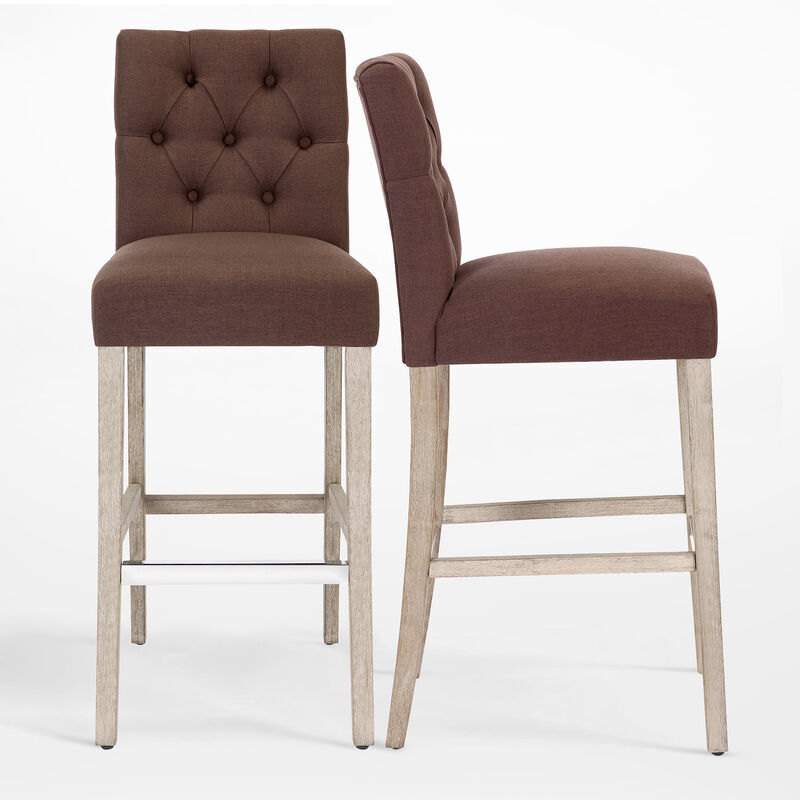 WestinTrends 29" Linen Fabric Tufted Upholstered Bar Stool (Set of 2), Antique Grey