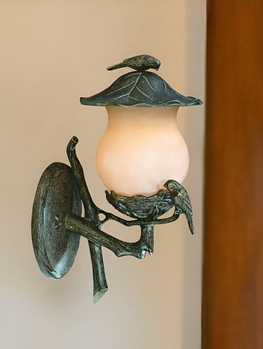 Hivvago Vintage Black and Gold Bird Detail Lantern Wall Light