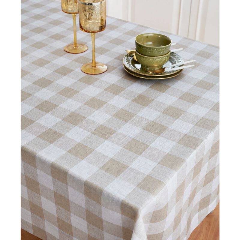 Solino Home 100% Pure Linen Tablecloth | Buffalo Check Dining Table Cloth
