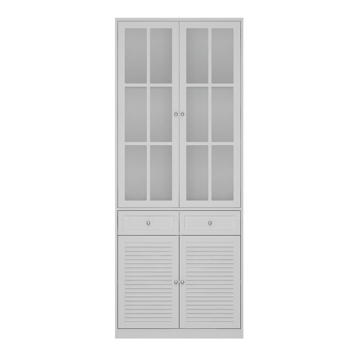 FUFU&GAGA Kitchen Pantry Cabinet with Glass Doors and Adjustable Shelves (31.5” W x 15.7” D x 78.7” H),White