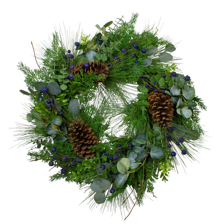 Blueberry Eucalyptus Pine Artificial Christmas Wreath  28" Unlit