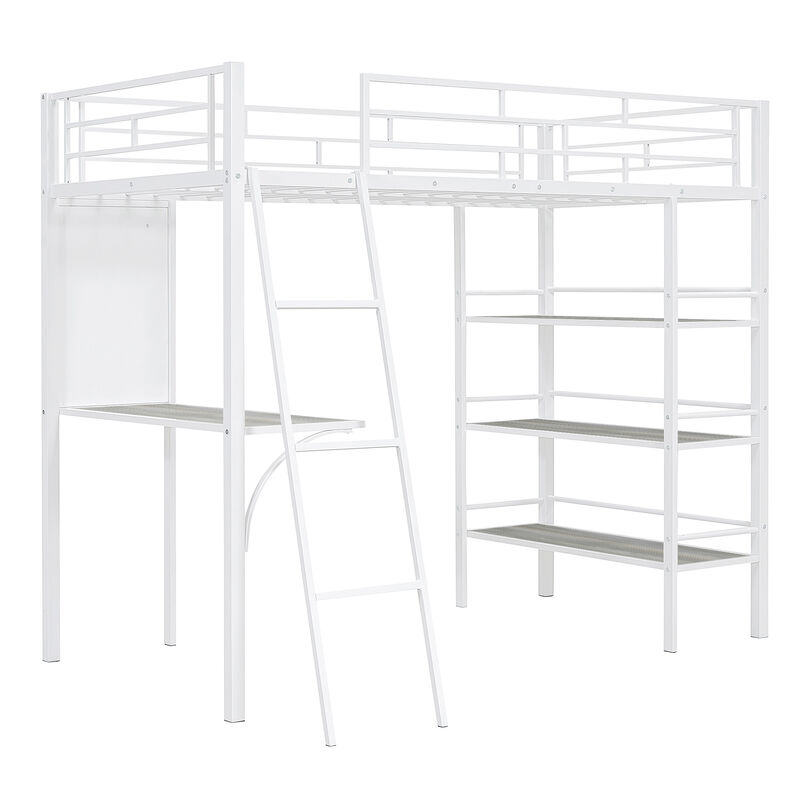 Twin Loft Bed with Shelves, Desk & Whiteboard