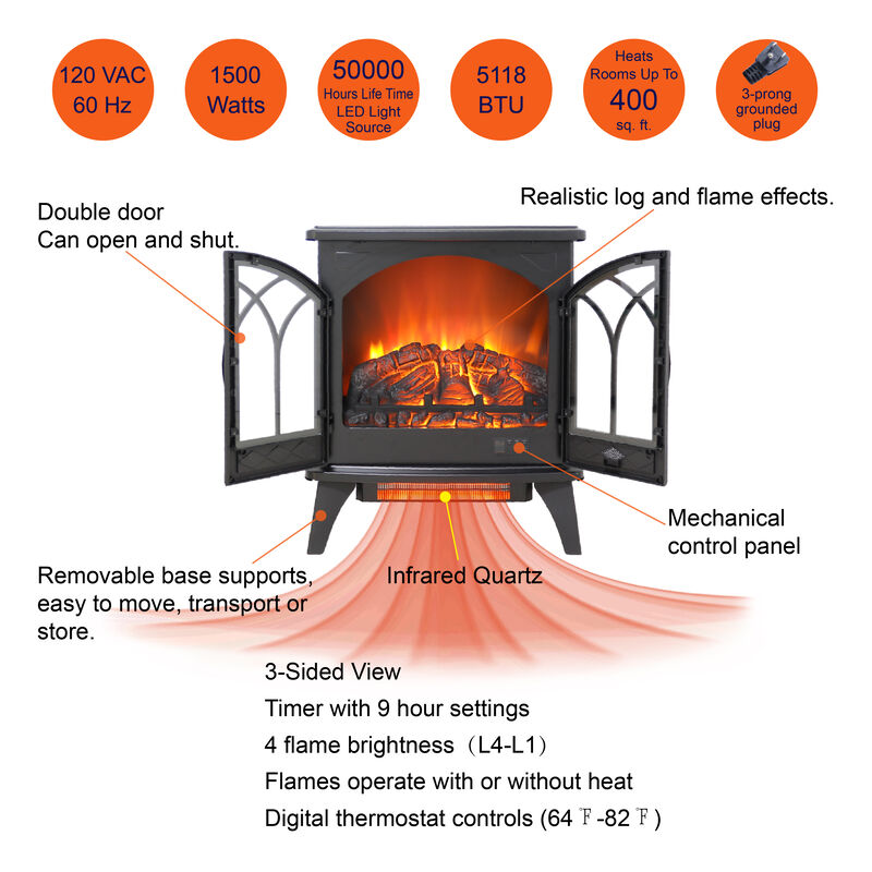 Streamdale 24 Inch 3D Infrared Electric Stove With Remote Control