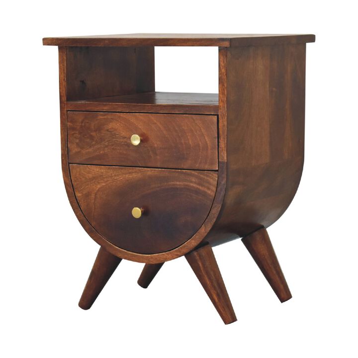 Split Solid Wood 2 Drawers Chestnut NightStand