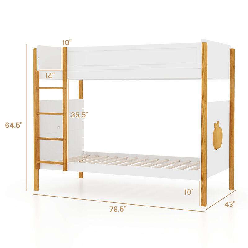 Twin Over Twin Bunk Bed with Integrated Ladder and Safety Guardrails-Twin Size