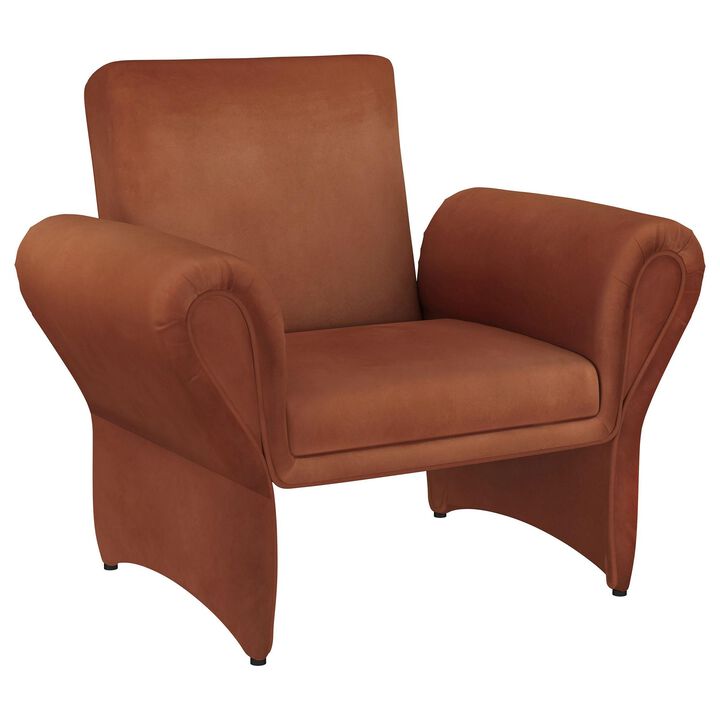 Lione Accent Armchair, Contemporary Rolled Flared Arms, Rust Brown - Benzara