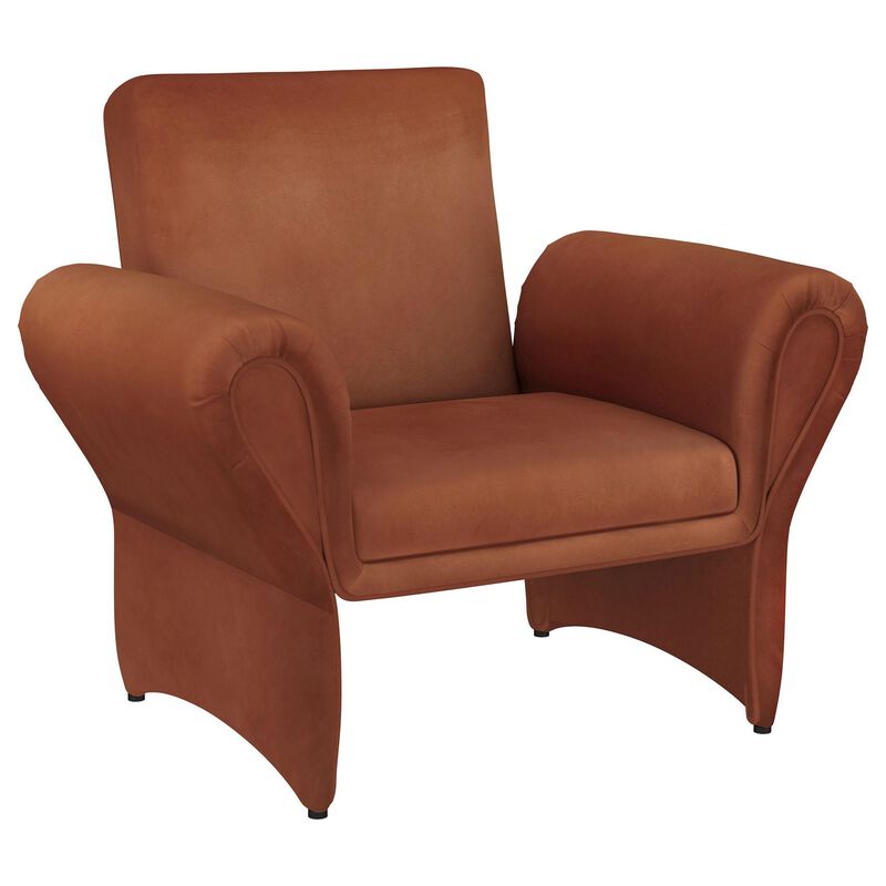 Lione Accent Armchair, Contemporary Rolled Flared Arms, Rust Brown - Benzara