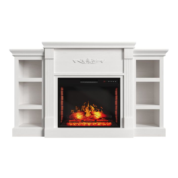 White TV Stand Fits TVs up to 75 in. with Electric Fireplace