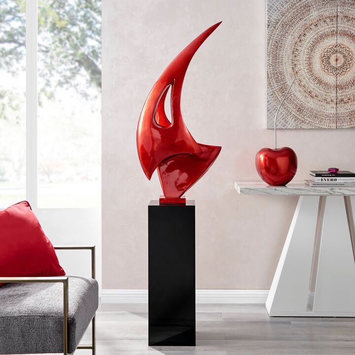 Sail Floor Sculpture Metallic Red with Black Stand Resin Handmade 70" Tall