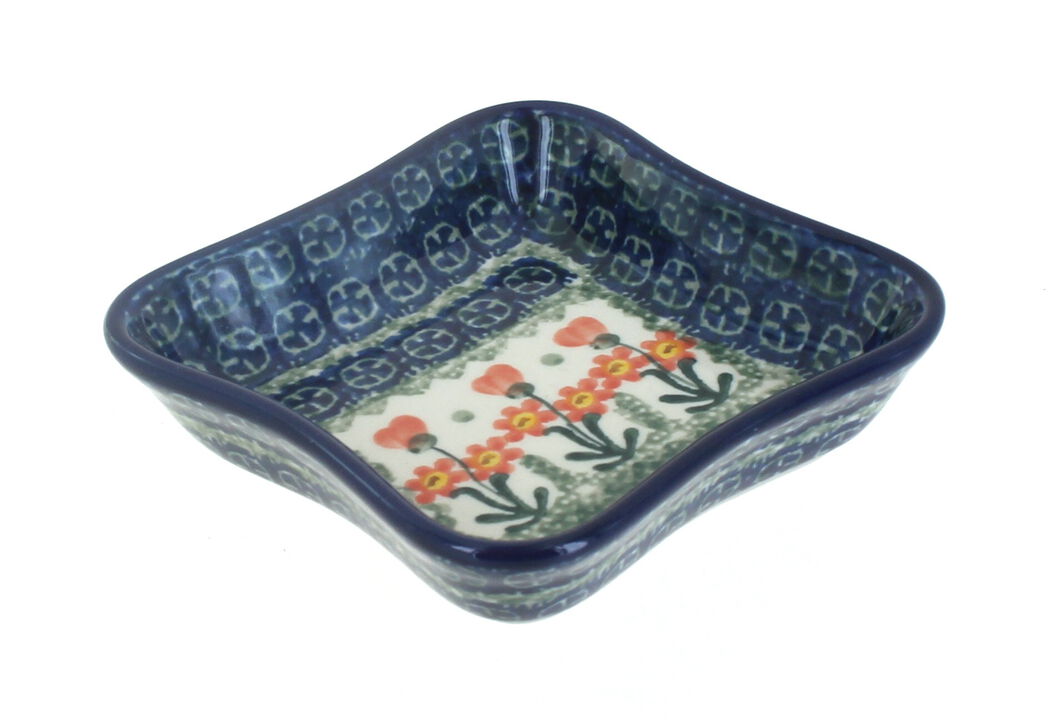 Blue Rose Polish Pottery Hummingbird Small Square Dish