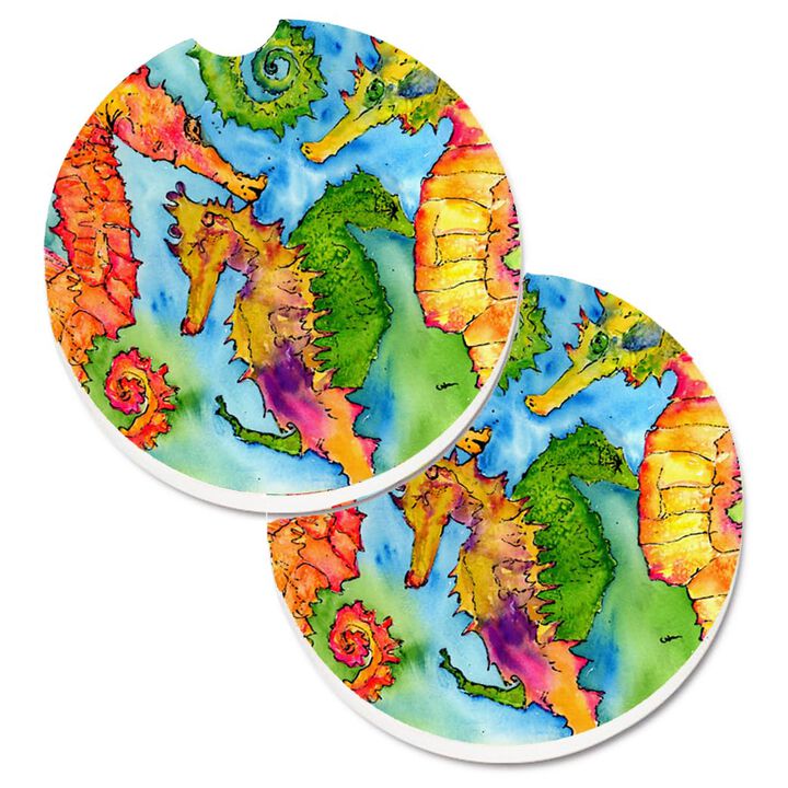 Caroline's Treasures Seahorse Set of 2 Cup Holder Car Coasters 8546CARC, 2.56, Multicolor