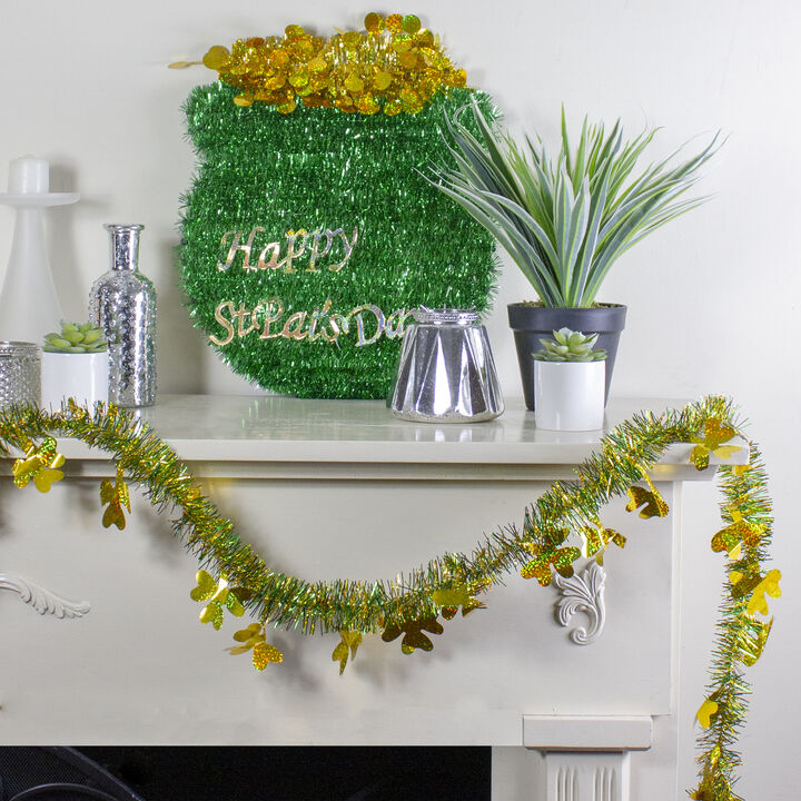 25' Green and Gold St. Patrick Day Irish Shamrock Garland - Unlit