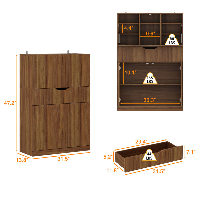 FUFU&GAGA Storage Cabinet - E0 1.5cm Particleboard, Adjustable Shelves, Expandable Top, Great for Cutlery Storage (31.5"W x 13.8"D x 47.2"H), Walnut