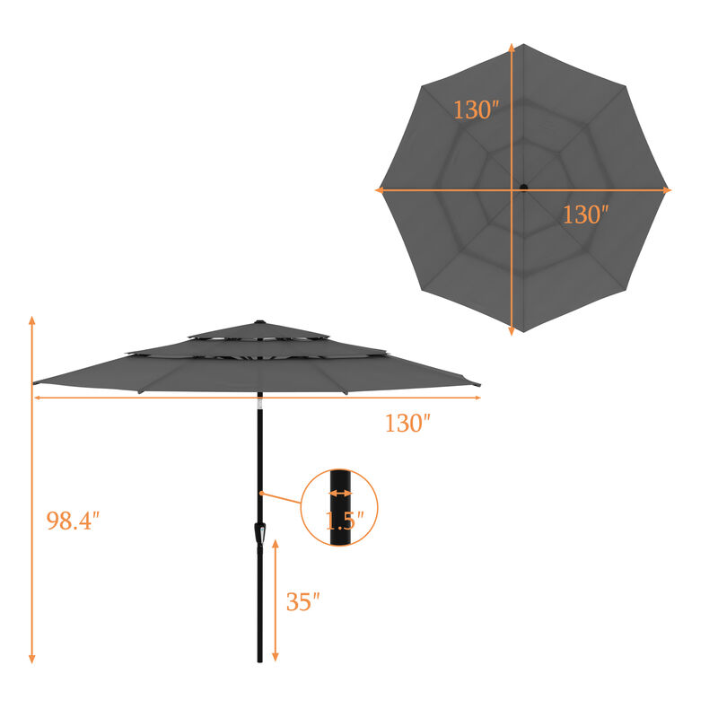 FUFU&GAGA 11FT 3-Tier Patio Umbrella – Navy Blue, Crank & Tilt, Heavy-Duty Steel Frame, UV-Resistant Polyester, Outdoor Sunshade