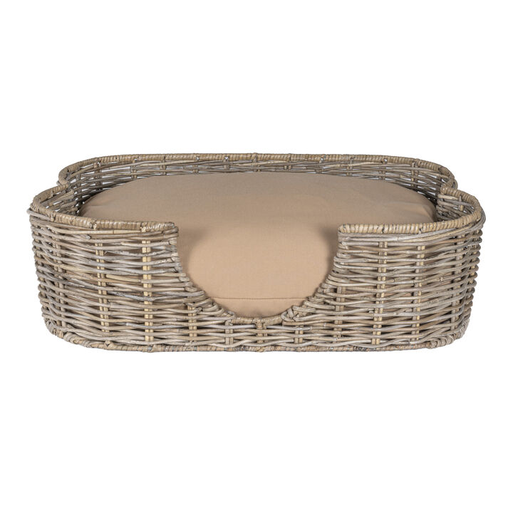 Scallop Tropical Handwoven Rattan Dog Bed with Machine Washable Cushion